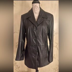 Vintage 90s Wilsons Leather Black Blazer Jacket Women's Size M Maxima